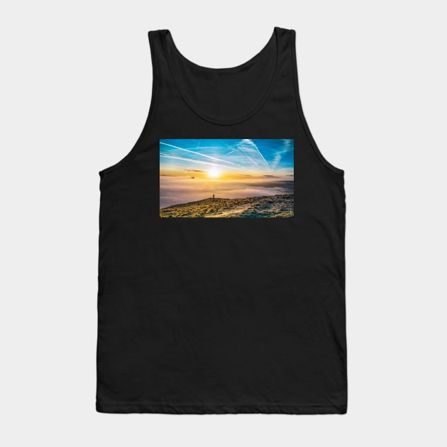 A photographer trying to capture an image of the sunrise in the Hope valley, Derbyshire Peak district, UK Tank Top by Itsgrimupnorth